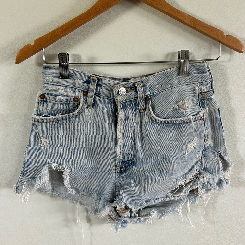 Agolde Ripped Light Blue Jean Shorts size 23